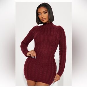 Burgundy Cable Knit Mini Dress